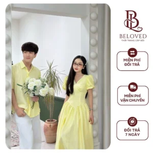 Đồ Đôi Beloved Sơ Mi Nam Váy Dài Vàng Pastel